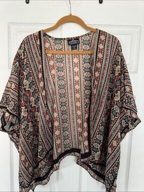 Beige and Rust Patterned Kimono Cardigan size medium open front